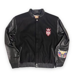 JEFF HAMILTON H&H  Patches Wool and  Vegan Leather  Jacket  - black